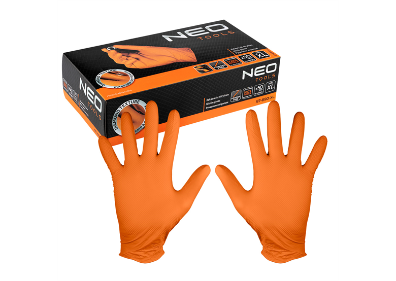 Rękawiczki nitrylowe, pomarańczowe, 50 sztuk, rozmiar XL Neo 97-690-XL