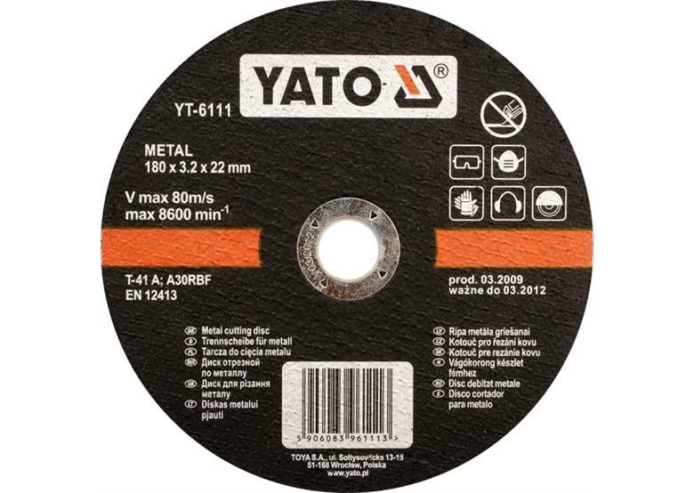 Tarcza do cięcia metalu 115 x 2,5 x 22 mm Yato YT-5921