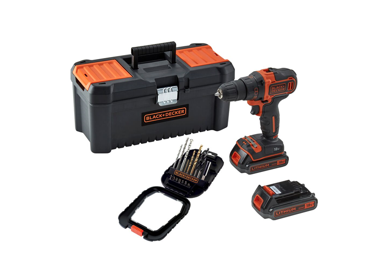 Wiertarko-wkrętarka z 16 akcesoriami BlackDecker BDCDD186BT