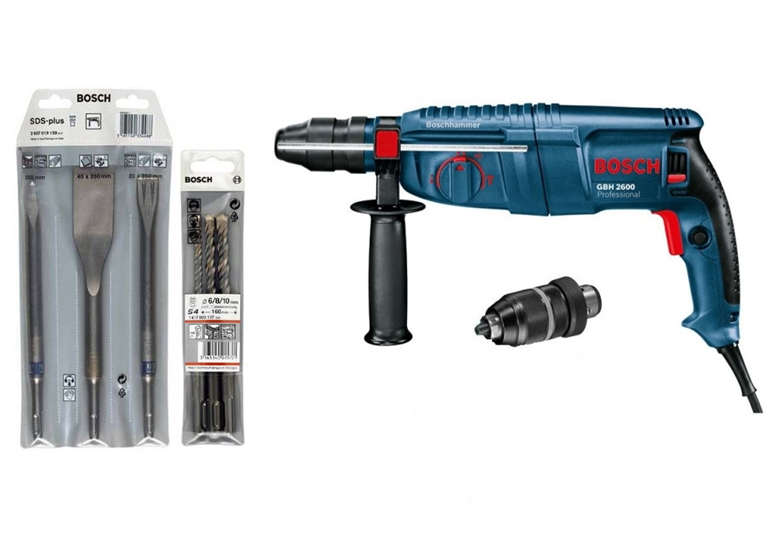 Młotowiertarka GBH 2600 + 3 wiertła i 3 dłuta Bosch 0611254370