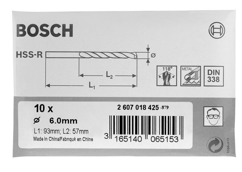 Wiertła do metalu HSS-R, DIN 338 2,5 x 30 x 57 mm Bosch 2607018405