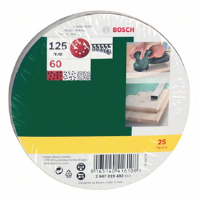 25-częściowy zestaw papierów ściernych do szlifierek mimośrodowych, G60 Bosch 2607019492