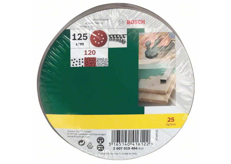 25-częściowy zestaw papierów ściernych do szlifierek mimośrodowych, G120 Bosch 2607019494