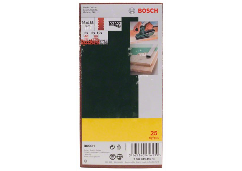 Papiery ścierne do szlifierek oscylacyjnych, G40, 60, 80, 120, 25szt. Bosch 2607019495