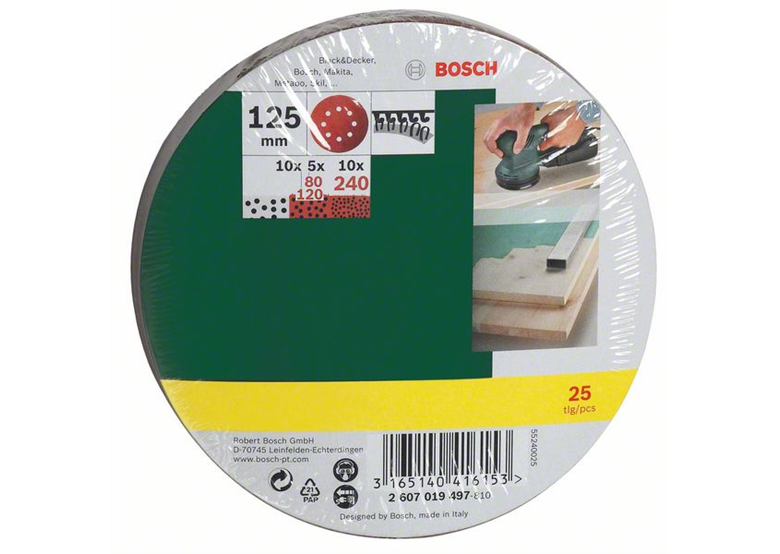 25-częściowy zestaw papierów ściernych do szlifierek mimośrodowych, G80, 120, 240 Bosch 2607019497