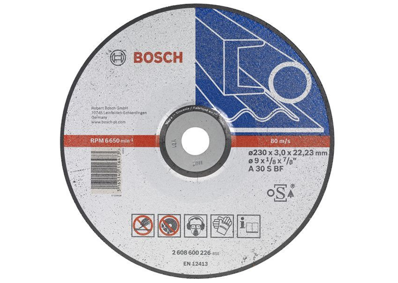 Tarcza tnąca wygięta, do metalu A 30 S BF, 125 mm, 22,23 mm, 2,5 mm Bosch 2608600221