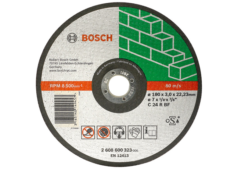 Tarcza tnąca, prosta, do kamienia C 24 R BF, 180 mm, 22,23 mm, 3 mm Bosch 2608600323