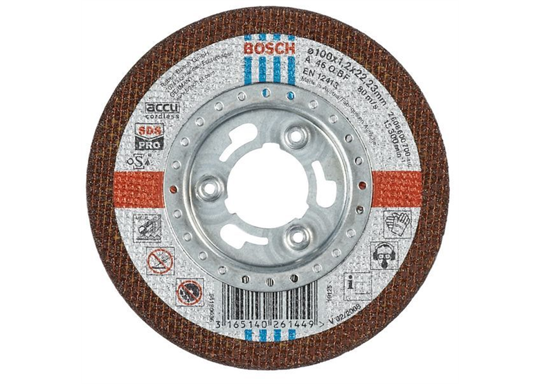 Tarcza tnąca, prosta, do metalu, SDS-pro A 46 Q BF, 100 mm, 22,23 mm, 1,2 mm Bosch 2608600700