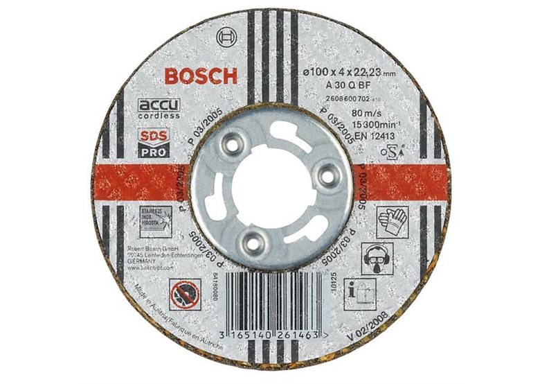 Tarcza ścierna prosta Inox, SDS-pro A 30 Q BF, 100 mm, 22,23 mm, 4 mm Bosch 2608600702