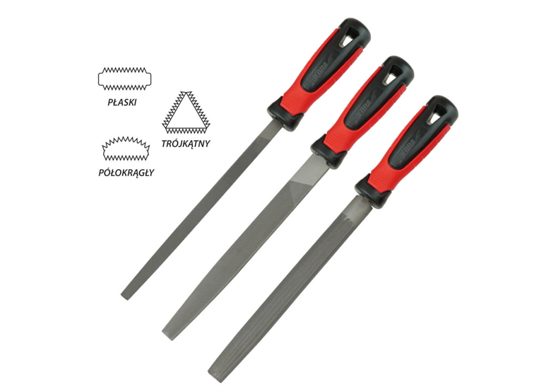 Zestaw pilników do metalu 200mm 3szt płaski, półokr, okrągły Dedra 06C006