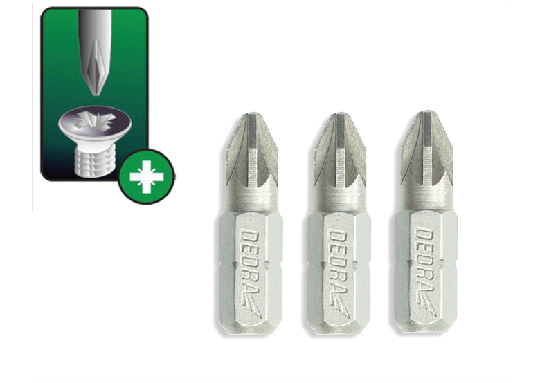 Końcówki wkrętakowe Pozidriv PZ3x25mm, 3szt blister Dedra 18A01PZ30-03