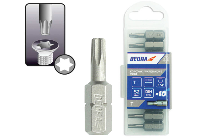 Końcówki wkrętakowe Torx T40x25mm,10szt pudełko plast Dedra 18A03T400-10
