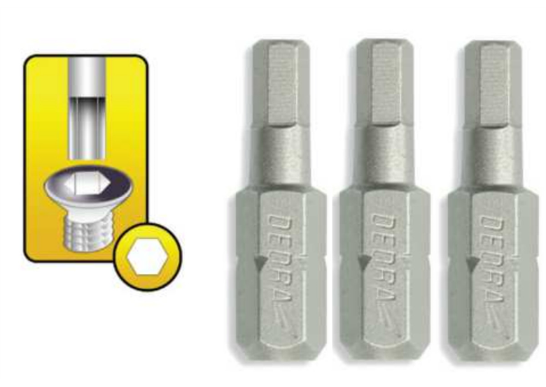 Końcówki wkrętakowe Hex H3x25mm, 3szt blister Dedra 18A04H30-03