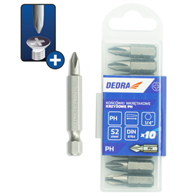 Końcówki wkrętakowe Phillips PH2x50mm, 10szt pudełko plast Dedra 18A06PH21-10
