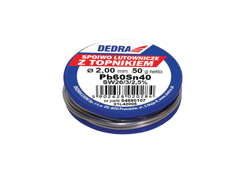 Lut z topnikiem, 2.0mm, 50g, 40%SN, Pb60Sn40 Dedra 31L42005