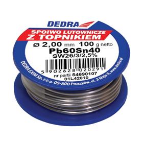 Lut z topnikiem, 2.0mm, 100g, 40%SN, Pb60Sn40 Dedra 31L42010
