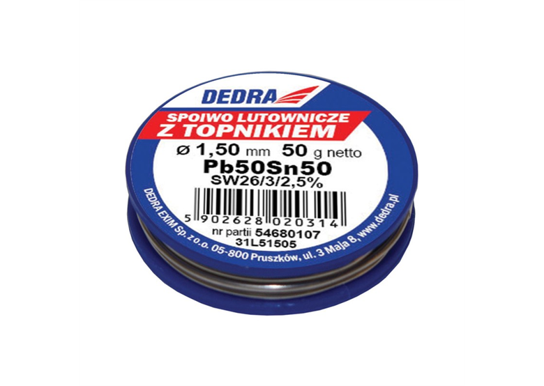 Lut z topnikiem, 1.5mm, 50g, 50%SN, Pb50Sn50 Dedra 31L51505