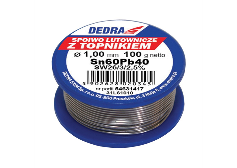 Lut z topnikiem, 1.0mm, 100g, 60%SN, Pb40Sn60 Dedra 31L61010