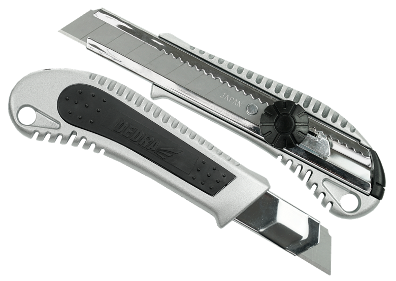 Nóż 18mm ostrze odłamywane,metalowy+guma, stop Dedra M9010