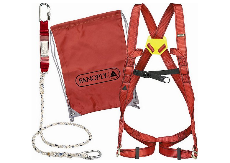 Zestaw zawierający szelki dwupunktowe + amortyzator z liną skecaną + zatrzaski i torba rozmiar L DeltaPlus Panoply ELARA16