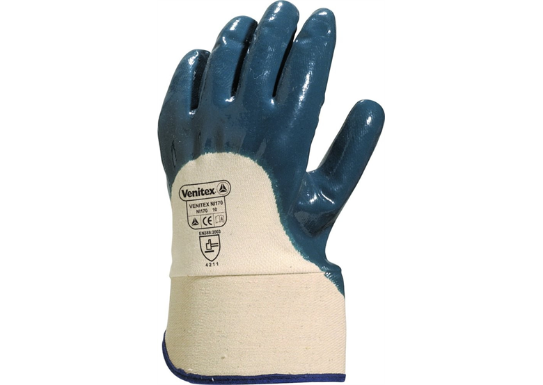 Rękawice z grubego nitrylu na wkładzie z dżerseju wentylowane mankiet z drelichu biało-niebieskie rozmiar 10 DeltaPlus Venitex NI170
