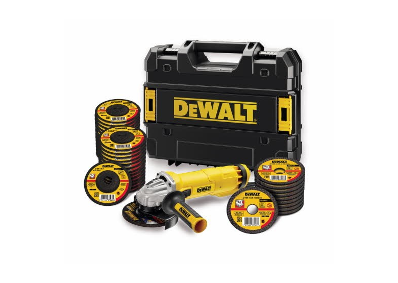 Szlifierka kątowa w walizce z 35 tarczami DeWalt DWE4237KT