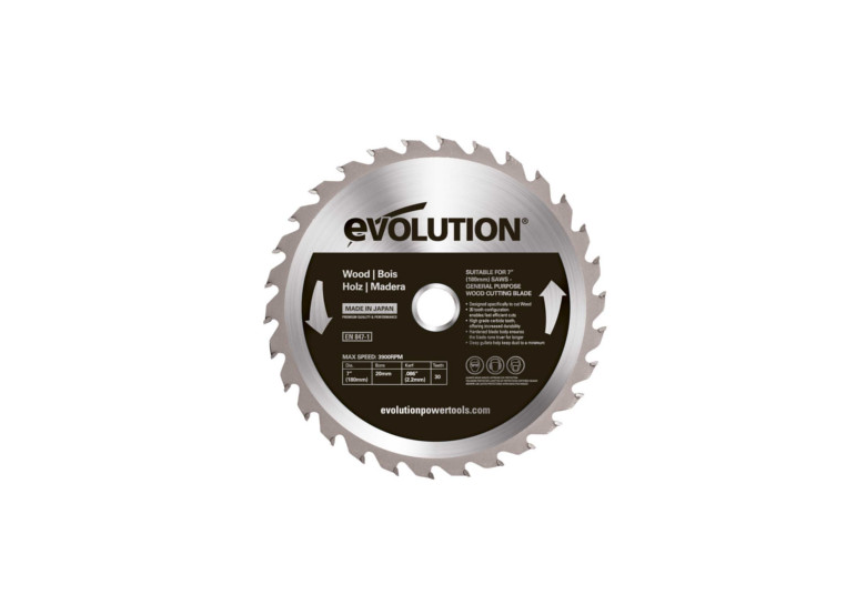 Piła widiowa TCT do cięcia drewna  180mm / 30z Evolution EVO-180-30-D