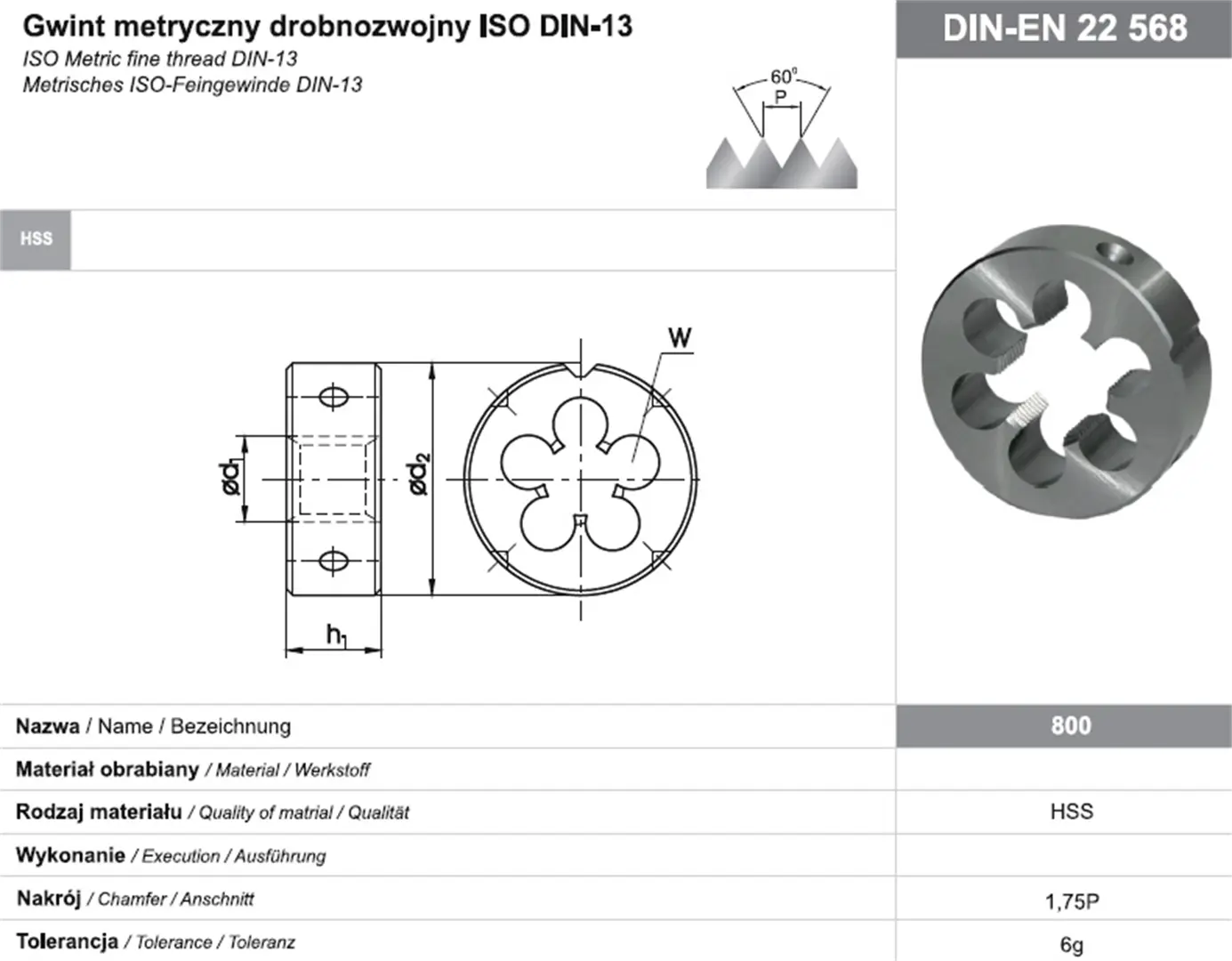 Narzynka, gwint metryczny drobnozwojny Fanar 8884