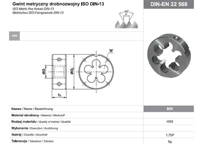 Narzynka, gwint metryczny drobnozwojny Fanar 8884