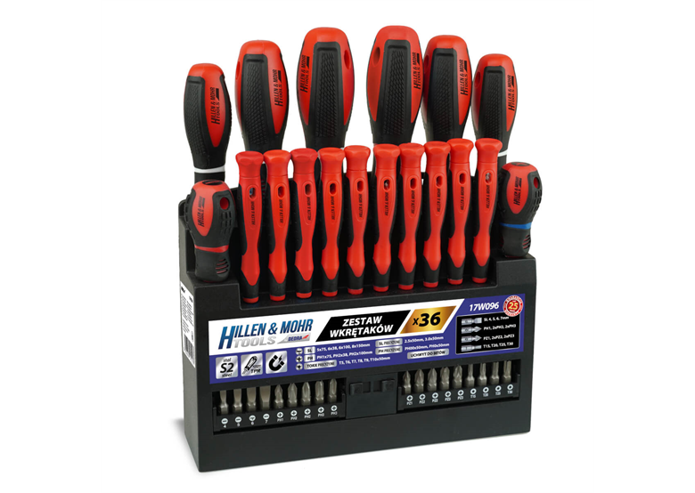 Zestaw wkrętaków i bitów 36szt ze stojakiem, stal S2 Hillen&Mohr Tools 17W096