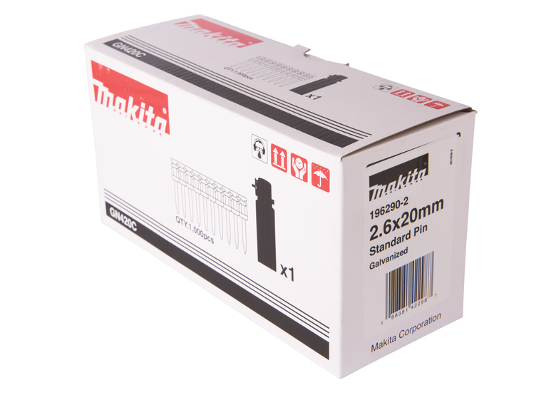 Gwoździe do betonu 2,6x20mm 1000szt. + gaz Makita 196290-2