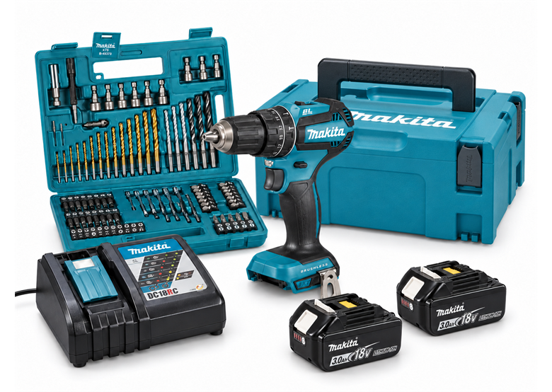 Wiertarko-wkrętarka udarowa z akcesoriami Makita DHP485FJX1 2x3.0Ah SET