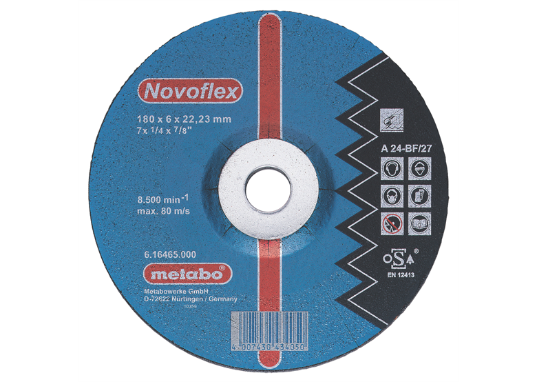 Tarcza ścierna Novoflex A 24-N 180×6,0×22,2mm  do stali  (wypukła) Metabo 616465000