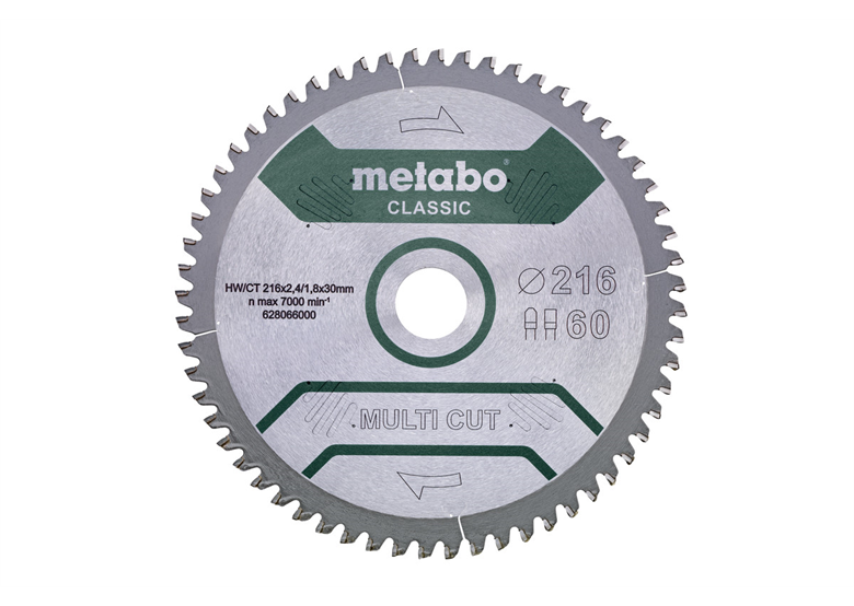 Tarcza pilarska multi cut – classic, 216x30, Z60 FZ/TZ, 5° ujemny Metabo 628066000