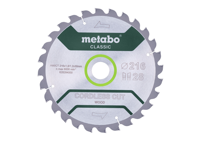 Tarcza pilarska cordless cut wood – classic, 216x30 Z28 WZ 5° Metabo 628284000