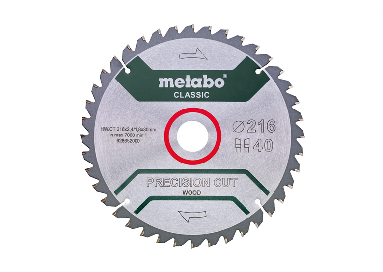 Tarcza pilarska precision cut wood – classic, 216x30 Z40 WZ 5° ujemny /B Metabo 628652000