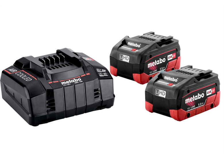 Zestaw: 2 akumulatory LiHD 18 V / 5,5 Ah + ładowarka ASC 145 Metabo 685122000