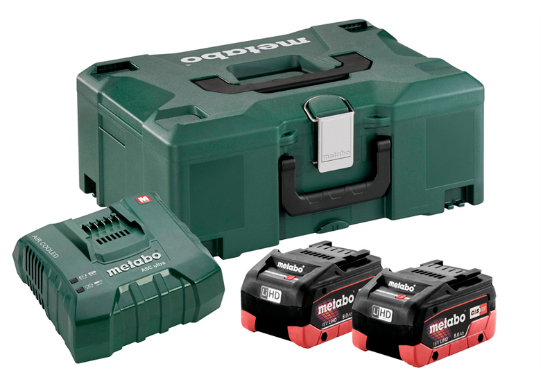Zestaw 2 akumulatorów 18V LiHD 8.0Ah i ładowarki ASC Ultra w MetaLoc Metabo 685131000