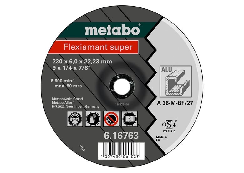 Tarcza ścierna 180x6,0x22,2mm do aluminium (wypukła) Metabo Flexiamant super A 36-M