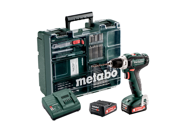 Wiertarko-wkrętarka z osprzętem 63szt. Metabo PowerMaxx BS 12 Set