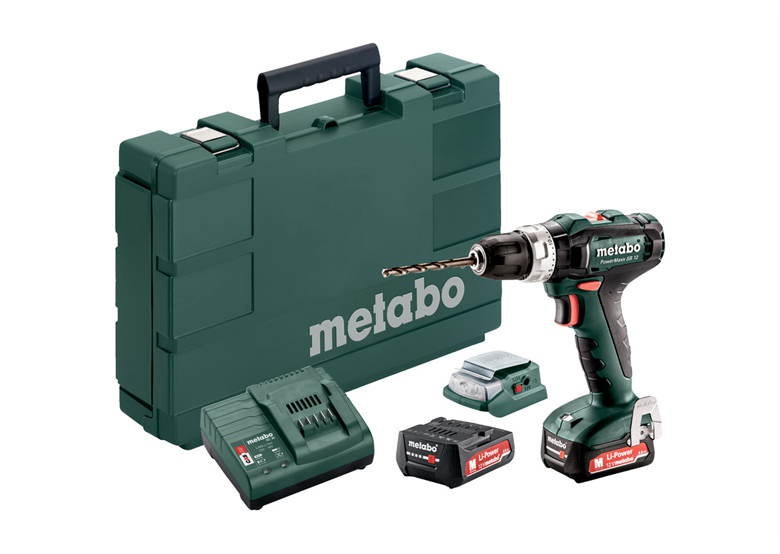 Wiertarko-wkrętarka udarowa z zasilaczem USB Metabo PowerMaxx SB 12 + PA 12 LED-USB