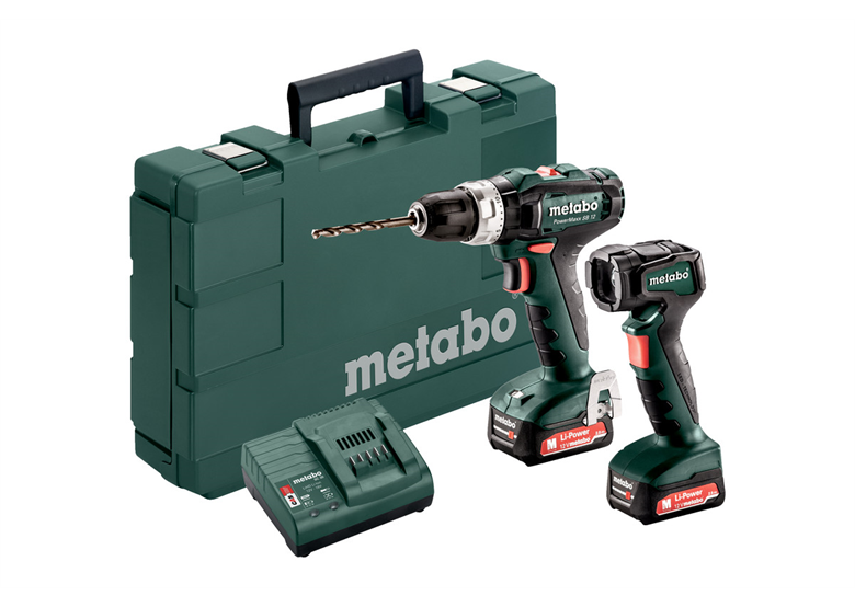 Wiertarko-wkrętarka udarowa z latarką LED Metabo PowerMaxx SB 12 + ULA 12 LED