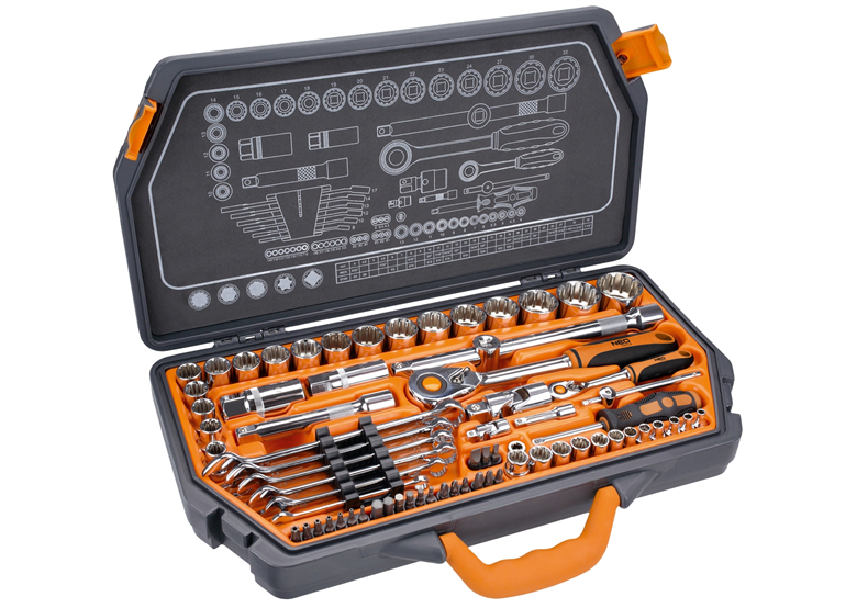 Zestaw kluczy nasadowych 1/2" i 1/4" (71szt) Neo 08-635