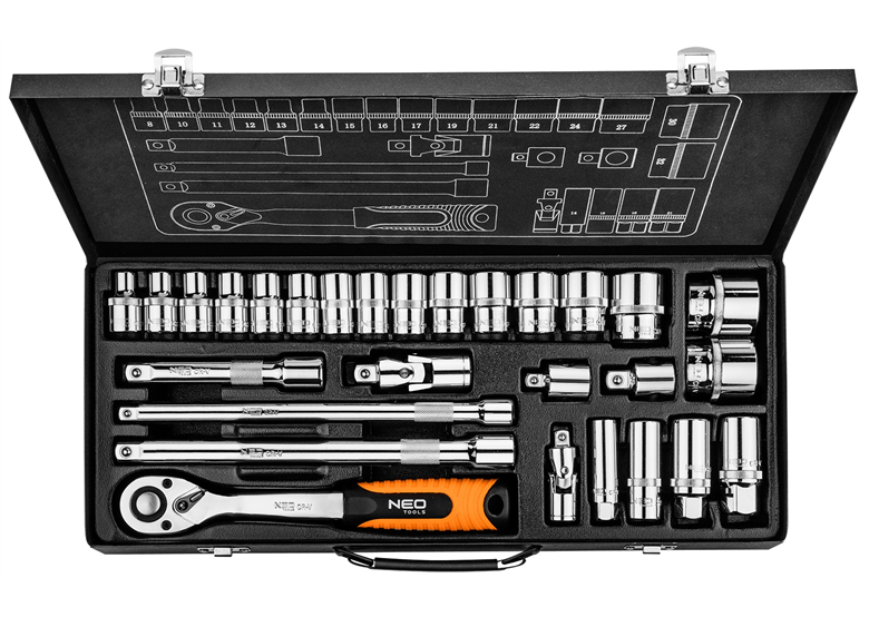 Zestaw kluczy nasadowych (28szt.) Neo 08-677