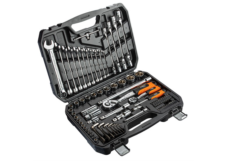 Klucze nasadowe 1/4", 1/2", zestaw 77 elementów Neo 08-915