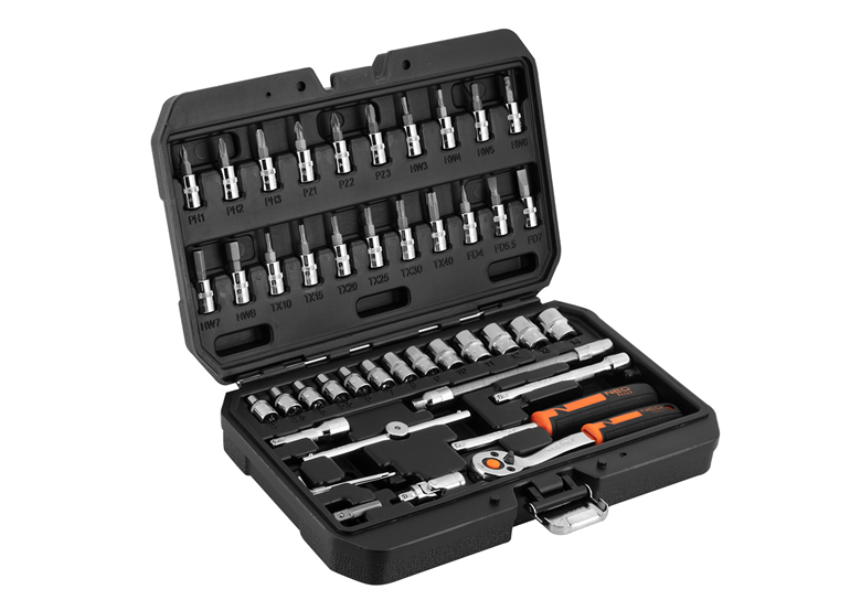 Klucze nasadowe, 1/4”, CrV, zestaw 46szt. Neo 10-004