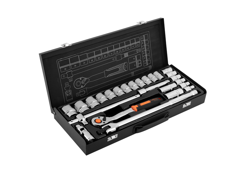 Klucze nasadowe 1/2", zestaw 25 elementów Neo 10-036