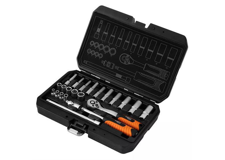 Klucze nasadowe, 1/4”, CrV, zestaw 23szt. Neo 10-231