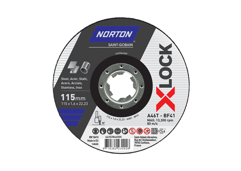 Tarcza tnąca Norton A46T-115x1.6x22.23-T41 NOR-XLock