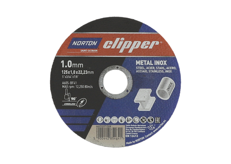 Tarcza do cięcia metalu/inox 125x1,0mm Norton A60S-125x1.0x22.2-T41 NOR-Clipper
